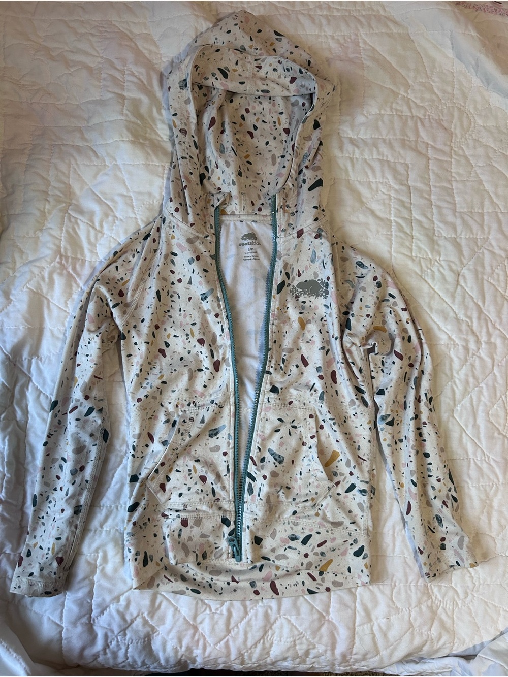 Roots Neutral Print Hooded Jacket - Lightweight girls Zip-Up